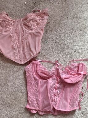 Pink Lace Corset Bustier Top - Women's Intimates